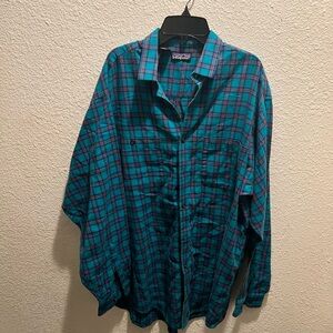 Patagonia Teal and Black Plaid Men's Shirt